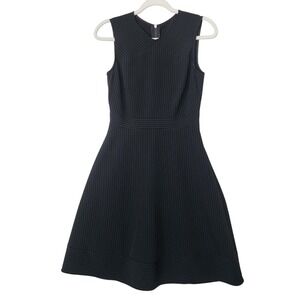 Navy Blue Pinstripe Sleeveless Fit and Flare Dress Back Zip Professional